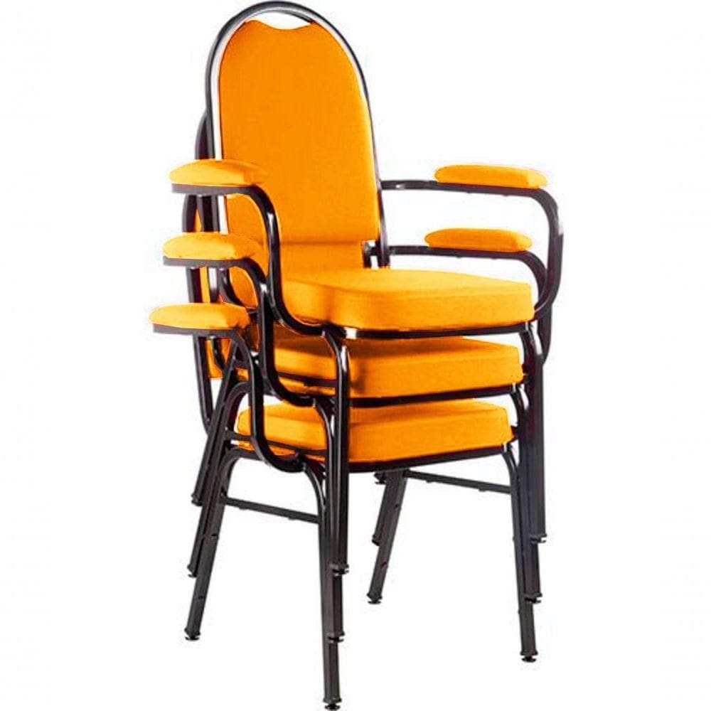 Kit Com 3 Cadeiras Para Auditório Linha Hotel Laranja