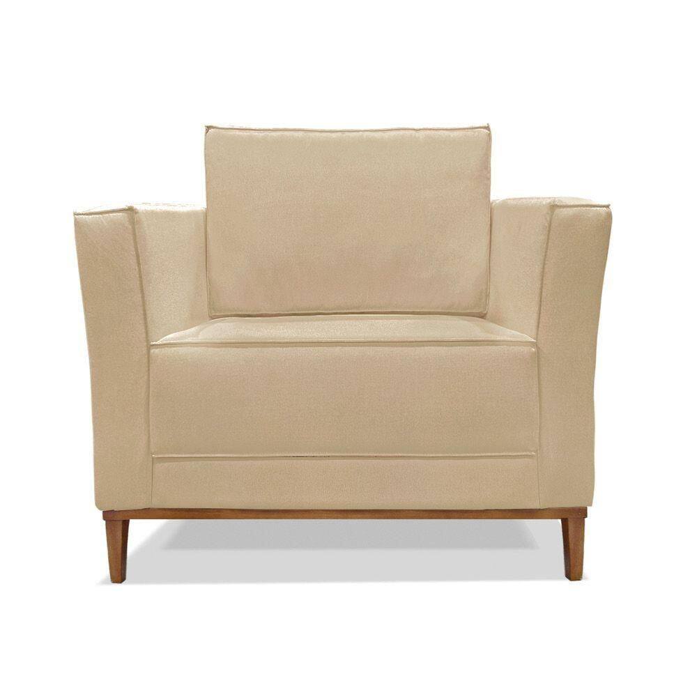 Poltrona Base De Madeira Sala De Estar Grace Linho S04 - D`rossi Cor Dourado