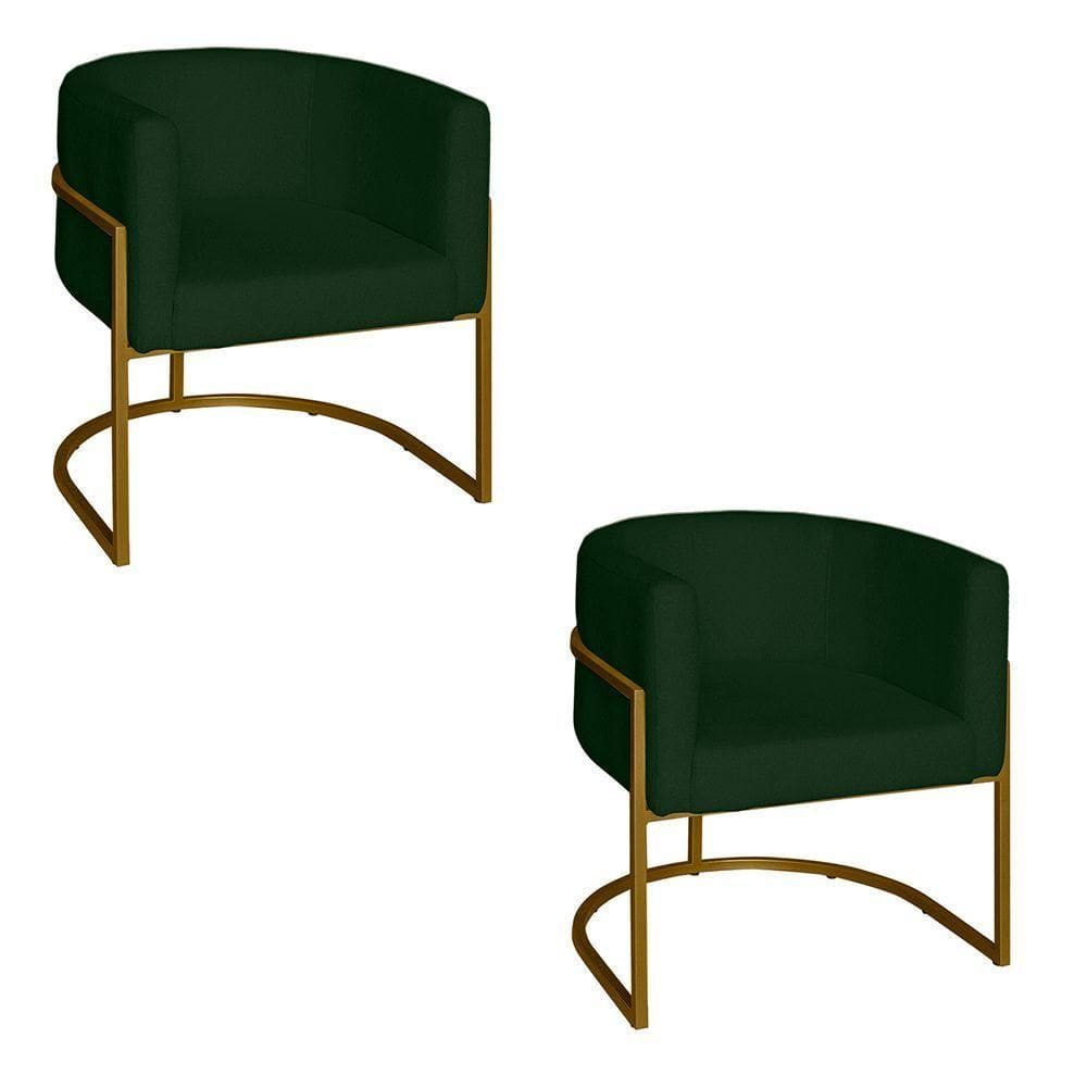 Poltrona Base Industrial Dourado Kit 2 Lety Veludo S05 - D`rossi Cor Verde