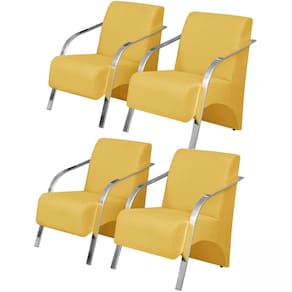 Kit 4 Poltronas Decorativas 1 Lugar Braço Pé Alumínio Suede