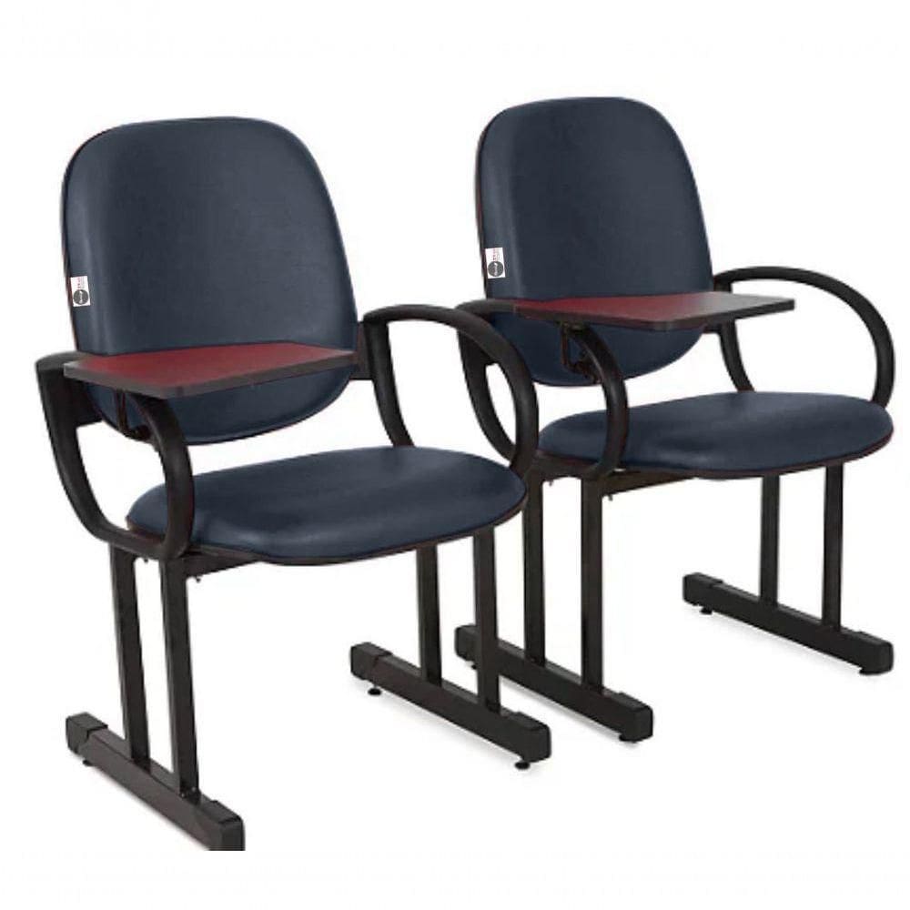 02 Cadeiras Para Auditório Com Prancheta Linha Dallas Auditório Azul