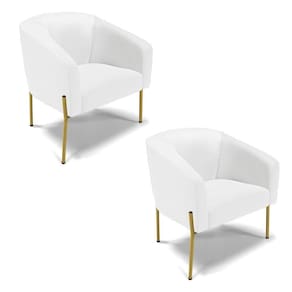 Poltrona Pé De Ferro Dourado Kit 2 Stella Corino Branco D03 - D`rossi