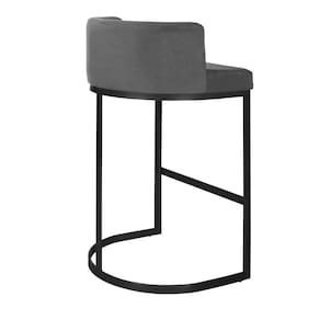 Banqueta Alta Estofada Estrutura Aço Carbono Belly Ii Base Preto 65cm Suede Cinza