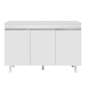 Balcão Buffet Gabinete De Cozinha Lux 120cm 100% Mdf Com Tampo 03 Portas Branco - Desk Design
