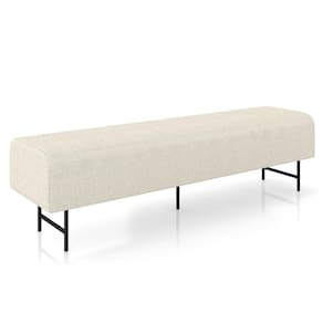 Puff Recamier Decorativo Pés Em Ferro 160cm Dublin P02 Linho Creme - Mpozenato