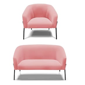 Sofá Namoradeira E Poltrona Pé De Ferro Preto Stella Suede D03 - D`rossi Cor Rose