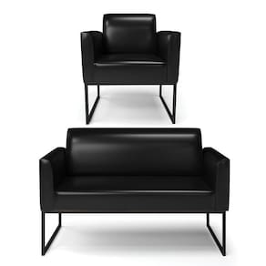 Sofá Namoradeira Com Poltrona Base Industrial Preto Marisa Corano Preto D03 - D`rossi