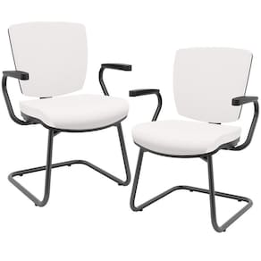 Kit 02 Cadeiras De Escritório Fixa Executiva Office Preto Slim Baixa Flexi P03 Vinil Branco