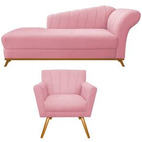 Kit Diva Recamier Vanessa 160cm Lado Esquerdo E 01 Poltrona Laura Suede Rosa Bebê