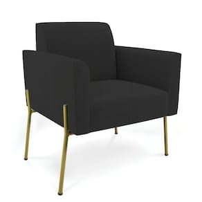 Poltrona Pé De Ferro Dourado Para Recepção Marisa Veludo D03 Preto
