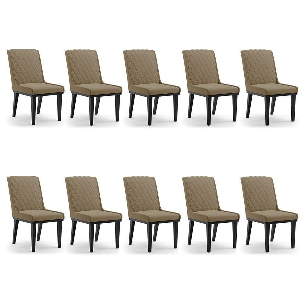 Cadeira Sala De Jantar Base Madeira Preto Kit 10 Sofia Suede Marrom Rato D03 - D`rossi