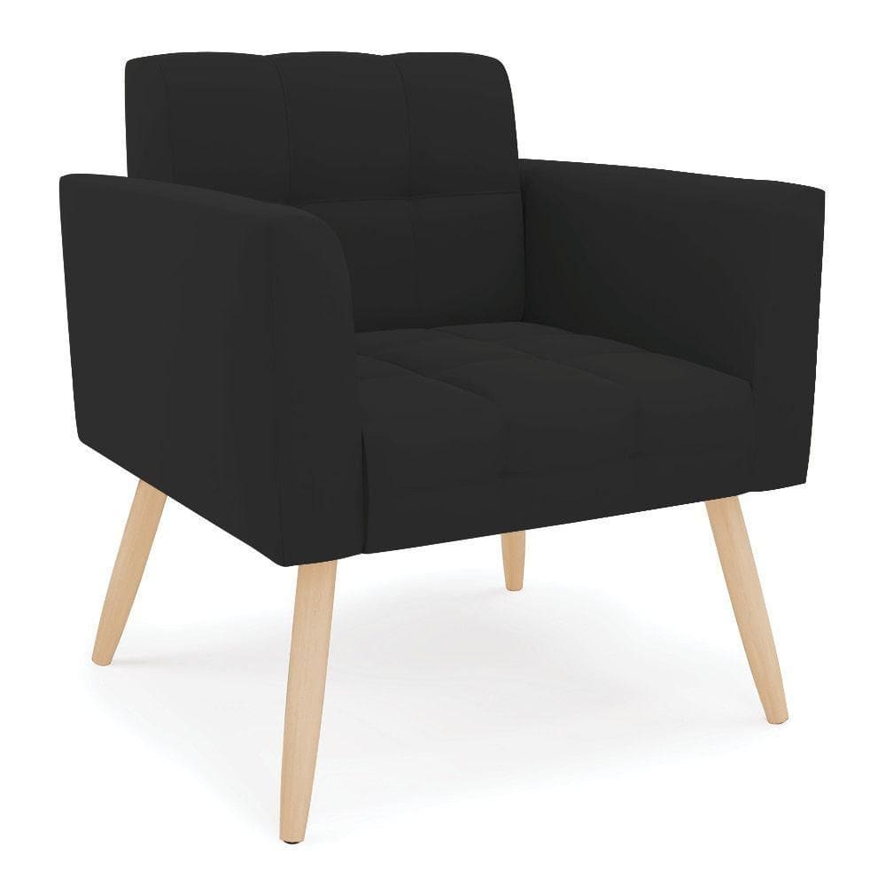 Poltrona Elisa Veludo Pés Palito Natural - D`rossi Cor Preto