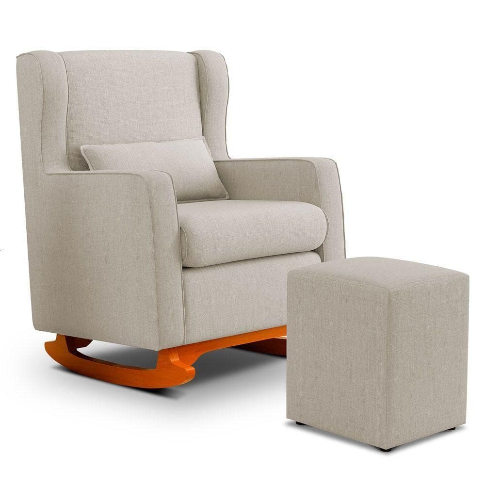 Poltrona De Amamentação E Descanso Zoe Com Base Balanço E Puff Linho Bege - Desk Design