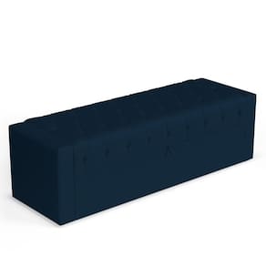 Calçadeira Báu King Size Atena 195cm Capitonê Veludo Azul Marinho - Desk Design