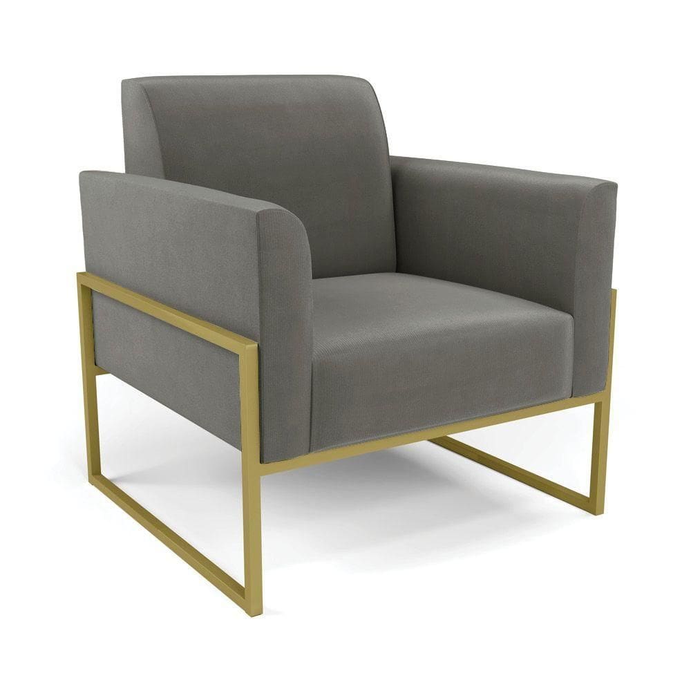Poltrona Base Industrial Alta Dourado Marisa Suede Grafite D03 - D\`rossi