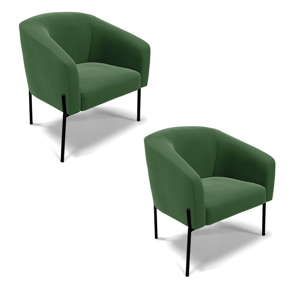 Poltrona Pé De Ferro Preto Kit 2 Stella Suede Verde D03 - D`rossi