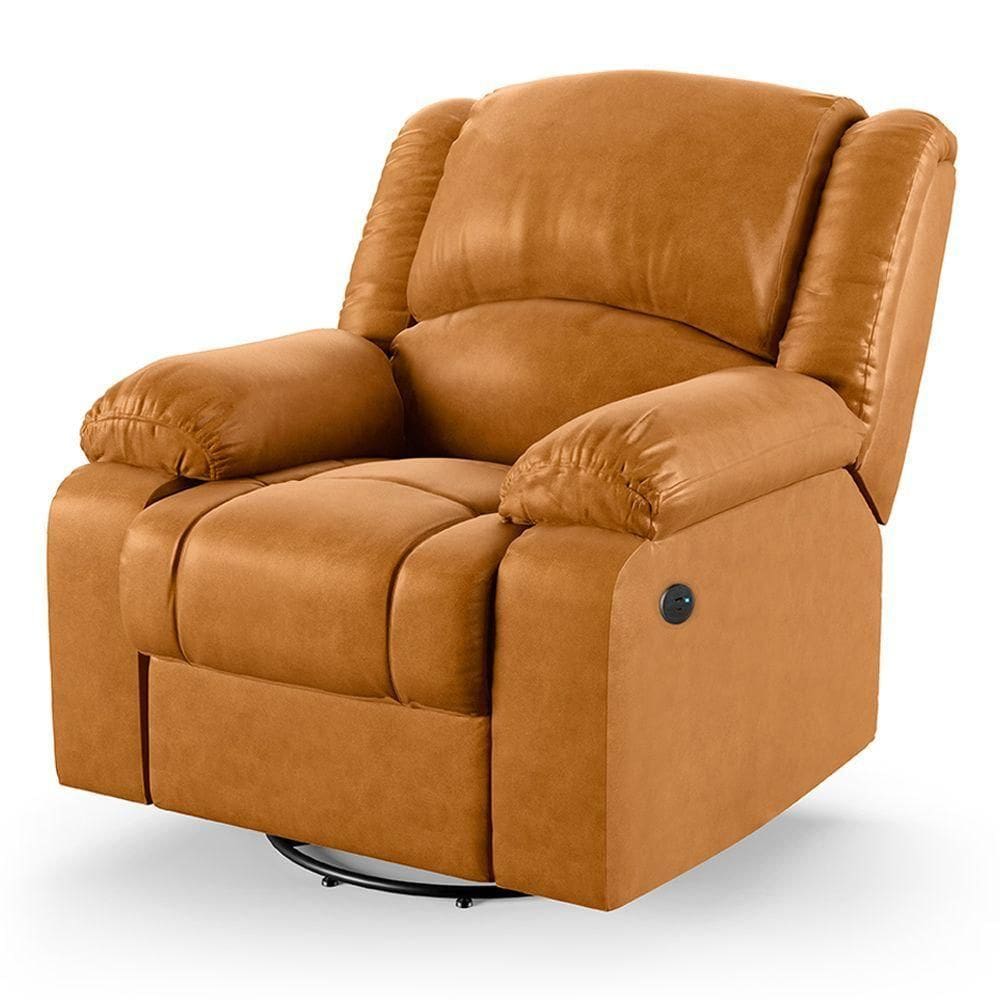 Poltrona Do Papai Reclinável Melim Glider Giratória Usb Pu Whisky Fh1 - D`rossi