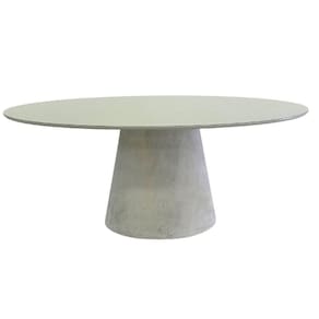 Mesa De Jantar Cone Oval 198x122 Cm Tampo Off White Base Concreto Cor Cinza