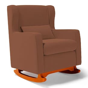 Poltrona De Amamentação E Descanso Zoe Com Base Balanço Veludo Terracota - Desk Design