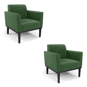 Kit 2 Poltronas Base De Madeira Fixa Preto Marisa Suede Verde D03 - D`Rossi