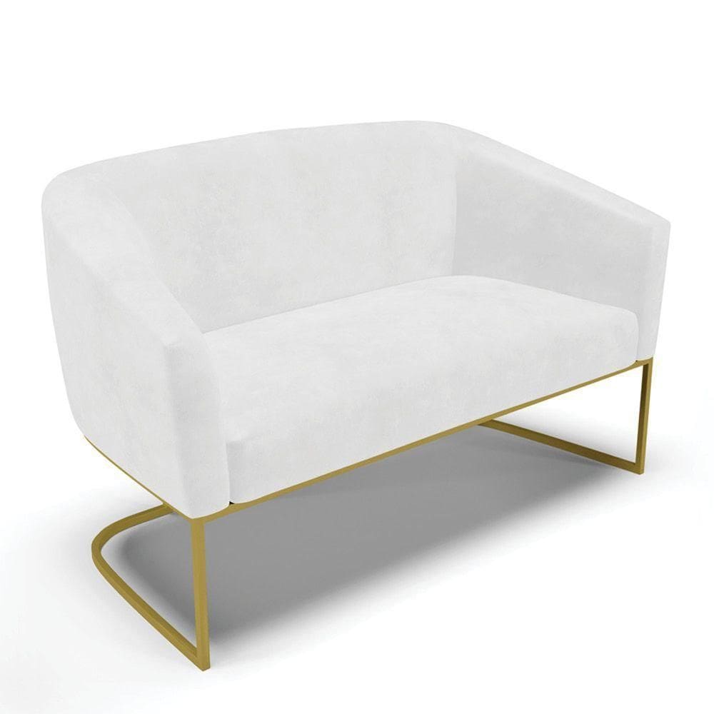 Sofá Namoradeira 2 Lugares Base Industrial Dourado Stella Corano Branco D03 - D`rossi