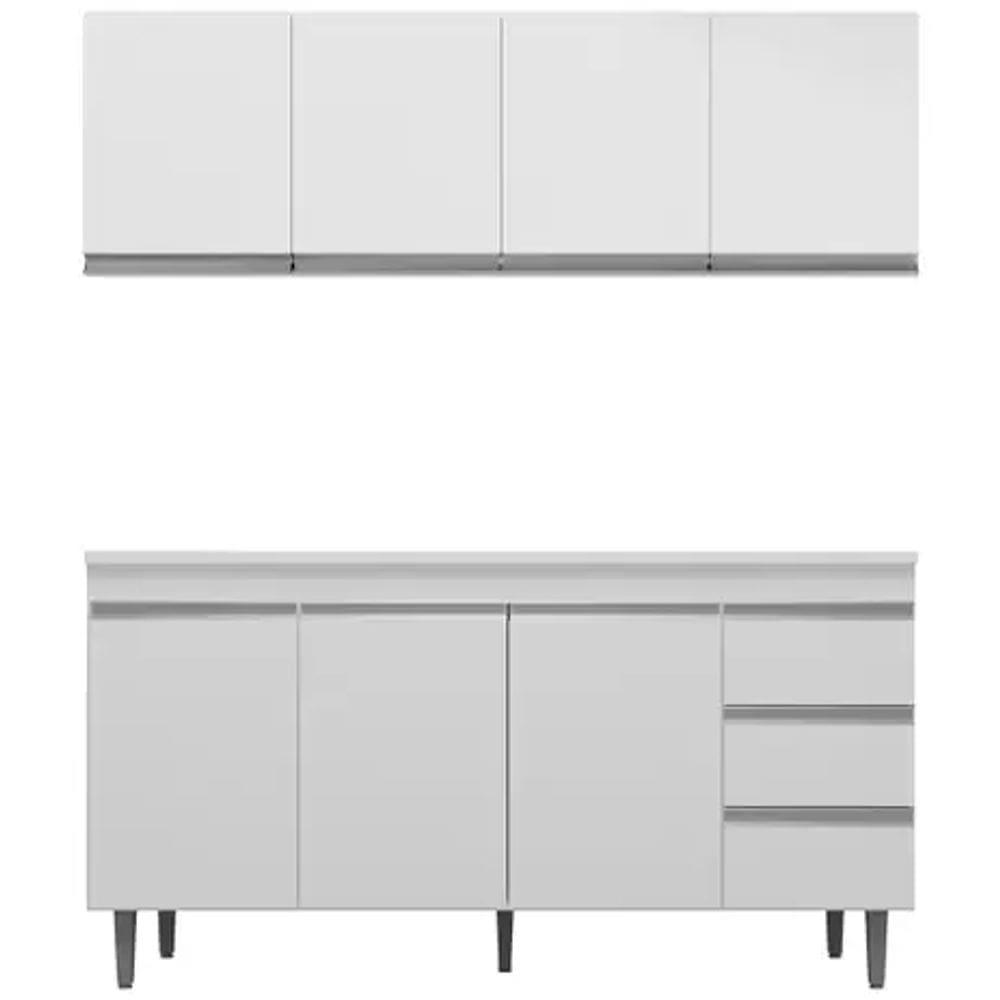 Kit Armário Aéreo e Balcão Andréia 150cm Branco S/ Tampo - AJL Móveis