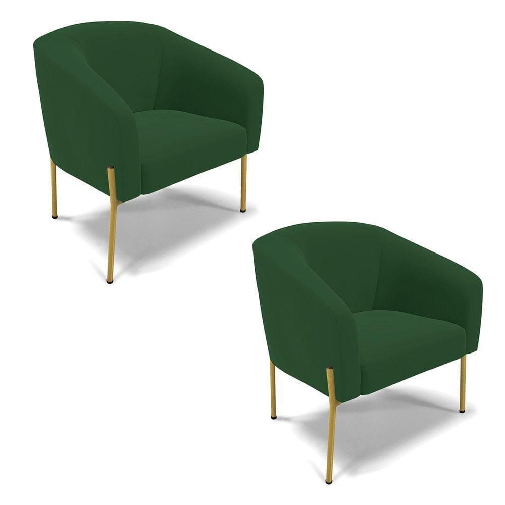 Poltrona Pé De Ferro Dourado Kit 2 Stella Veludo Verde D03 - D`rossi