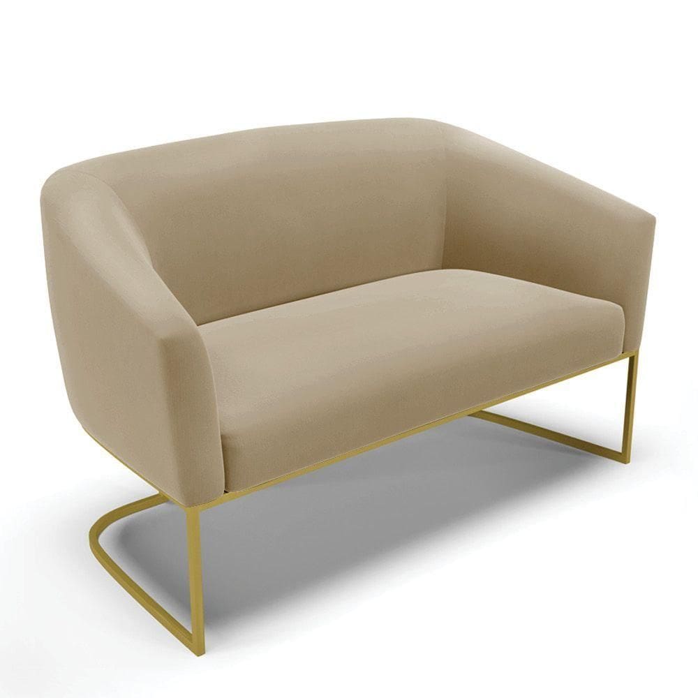 Sofá Namoradeira 2 Lugares Base Industrial Dourado Stella Suede Marrom Rato D03 - D`rossi