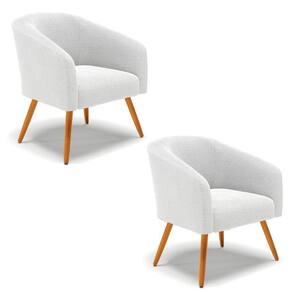 Kit 2 Poltronas Stella Bouclê Pés Palito Castanho - D`rossi Cor Off White
