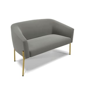 Sofá Namoradeira 2 Lugares Pé De Ferro Dourado Stella Suede D03 - D`rossi Cor Grafite