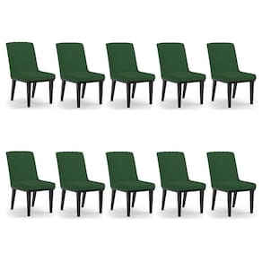 Cadeira Sala De Jantar Base Madeira Preto Kit 10 Sofia Veludo D03 - D`rossi Cor Verde