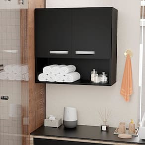 Armário Aéreo Suspenso Multiuso 2p Modular 60x62cm Preto