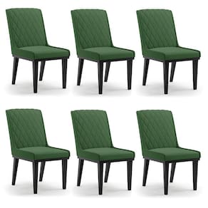 Cadeira Sala De Jantar Base Madeira Preto Kit 6 Sofia Suede Verde D03 - D`rossi