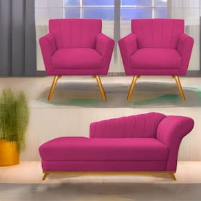 Kit Diva Recamier Vanessa 140Cm Lado Esquerdo E 02 Poltronas Laura Suede Cor Pink