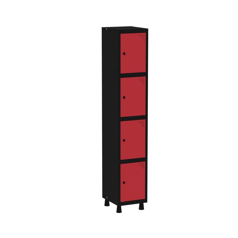 Roupeiro em Aço Mt 1v 4 Portas - Pitão Preto/Vermelho