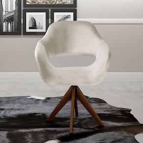 Poltrona Decorativa Zara Pé Giratório de Madeira Sala Recepção Bege Claro