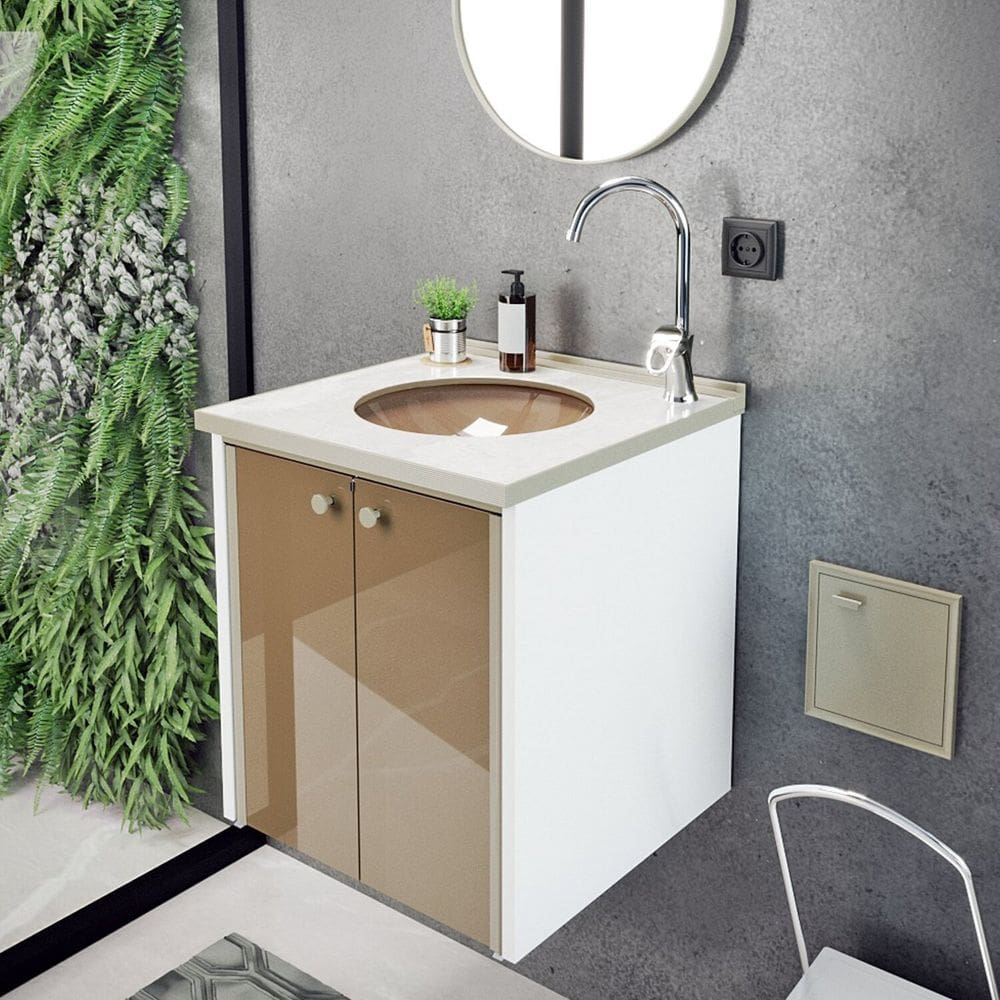 Gabinete para Banheiro 42cm Fenix Marmo Branco/Bege