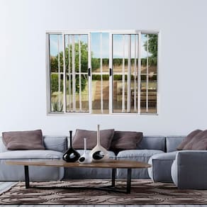 Janela Vitrô de Alumínio 4 Folhas 120 x 200cm Modular Brilhante com Grade Cinza