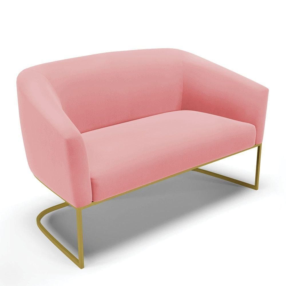 Sofá Namoradeira 2 Lugares Base Industrial Dourado Stella Suede Rosê D03 - D`rossi