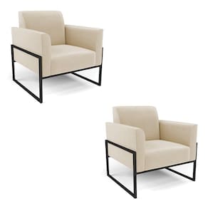 Kit 2 Poltronas Base Industrial Alta Preto Marisa Suede Bege D03 - D\`rossi