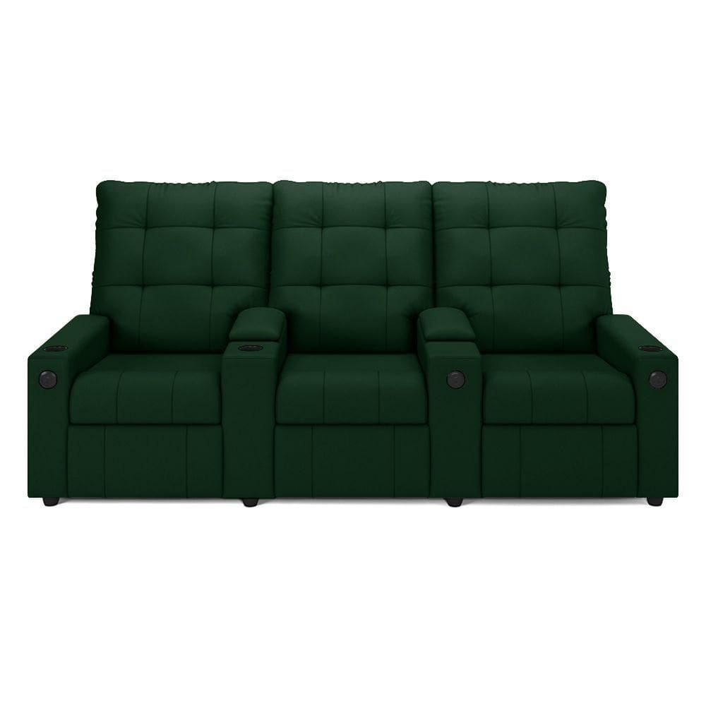 Poltrona Reclinável Para Cinema Parma 3 Lugares Baú Usb Veludo Fh1 - D`rossi Cor Verde