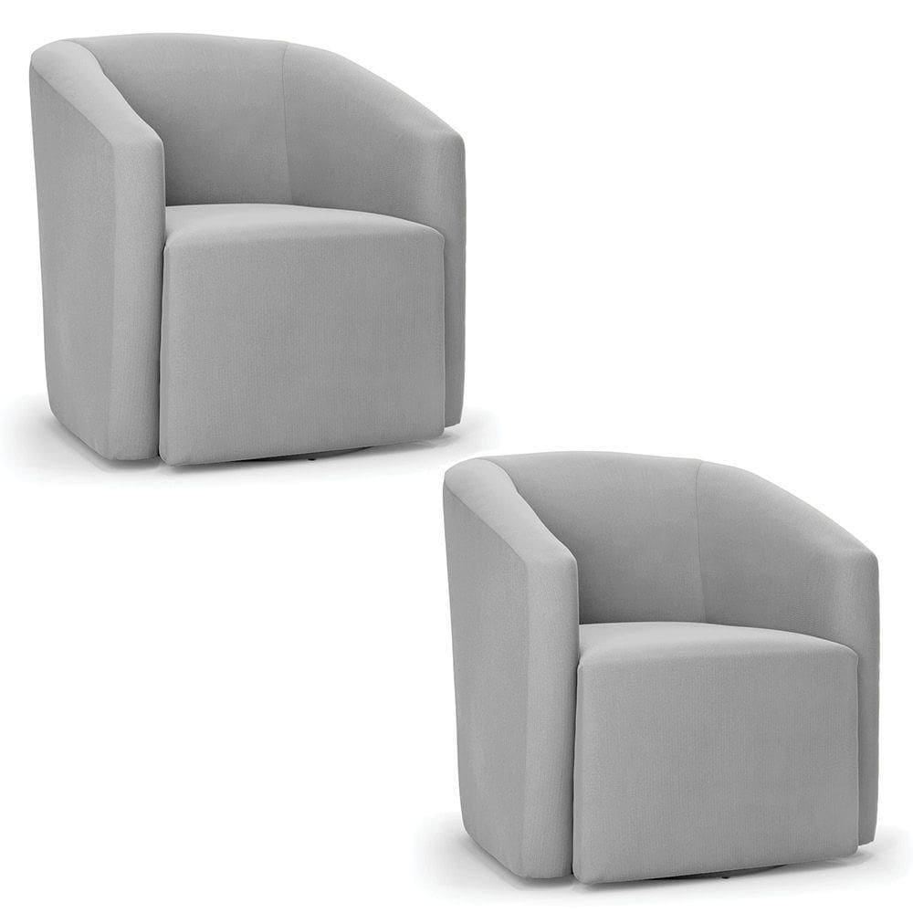 Kit 2 Poltronas Stella Max Suede Base Giratória - D`rossi Cor Cinza