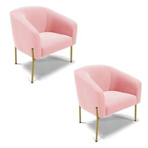 Poltrona Pé De Ferro Dourado Kit 2 Stella Suede Rosa Bebê D03 - D`rossi