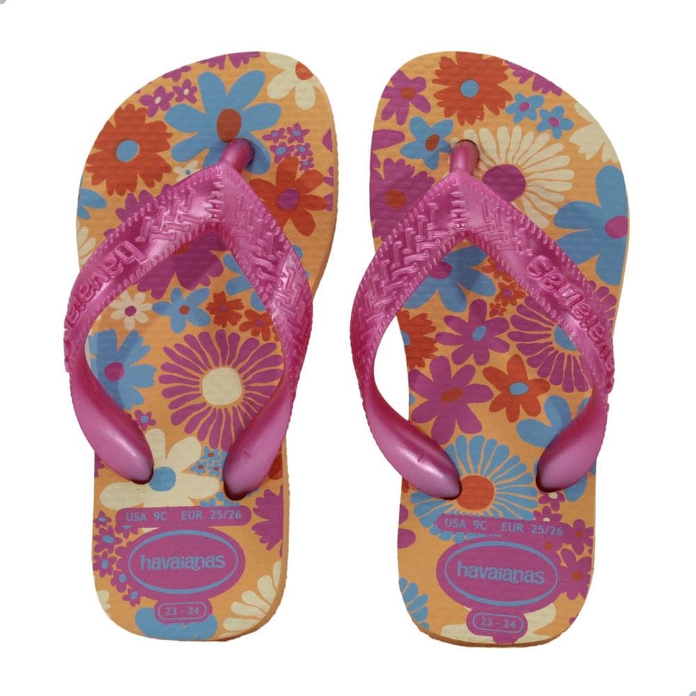 Chinelo Infantil Feminino Havaianas Kids Flores-Pêssego
