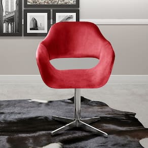 Poltrona Decorativa Zara Pé Giratório de Metal Sala Recepção Vermelho