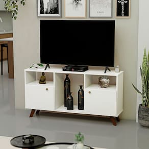 Rack para Tv até 50 Polegadas 2 Portas e Pés Retrô Branco