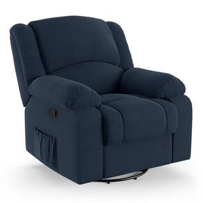 Poltrona Do Papai Reclinável Melim Glider Giratória Massagem Veludo Azul Fh1 - D`rossi
