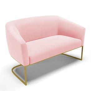 Sofá Namoradeira 2 Lugares Base Industrial Dourado Stella Suede Rosa Bebê D03 - D`rossi