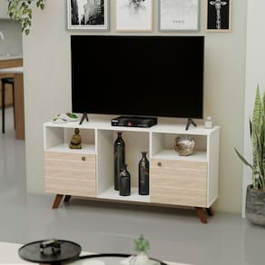 Rack para Tv até 50 Polegadas 2 Portas e Pés Retrô Branco