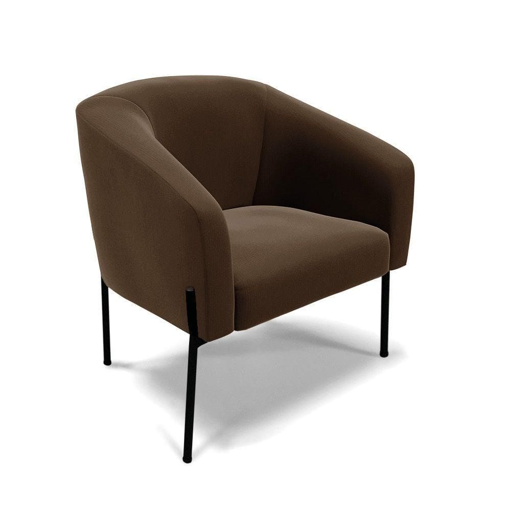 Poltrona Pé De Ferro Preto Sala De Estar Stella Suede D03 - D`rossi Cor Marrom